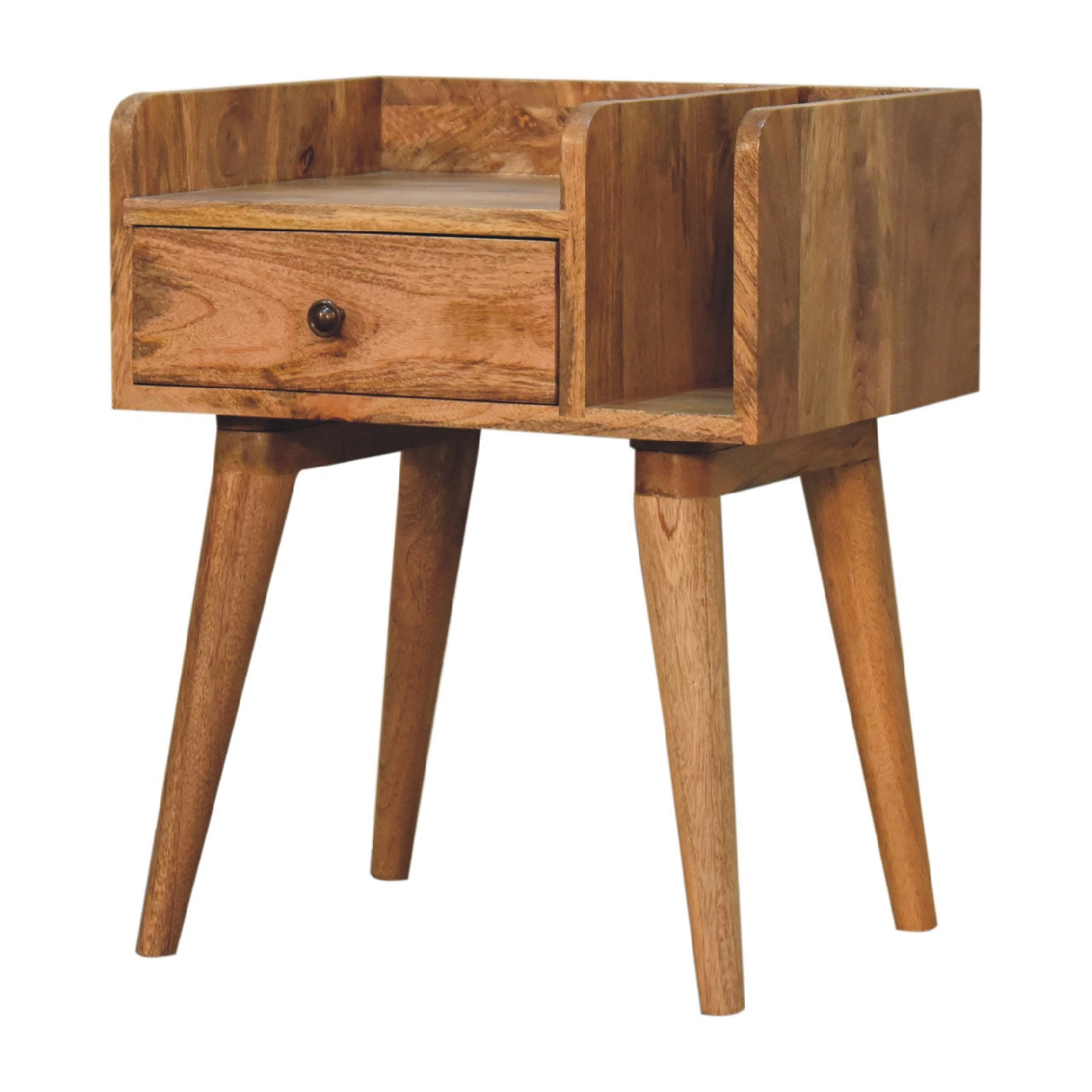 Giverny Oak Mango Wood Bedside Table Drawer and Storage Shelf