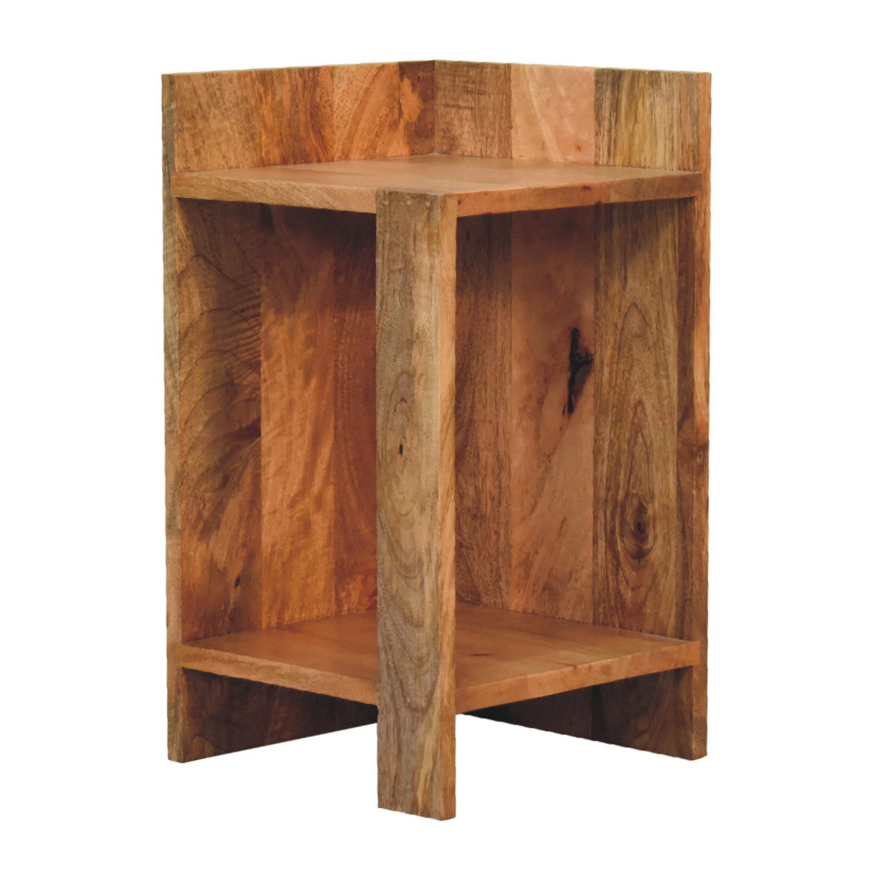 Gerberoy Oak Mango Wood Rustic Box Bedside Table Open Shelf