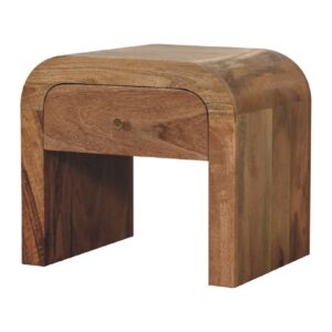 Tende Curved Minimalist Mango Wood Bedside Table with Drawer