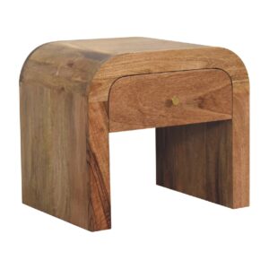 Tende Curved Minimalist Mango Wood Bedside Table with Drawer