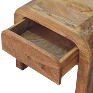 Tende Curved Minimalist Mango Wood Bedside Table with Drawer