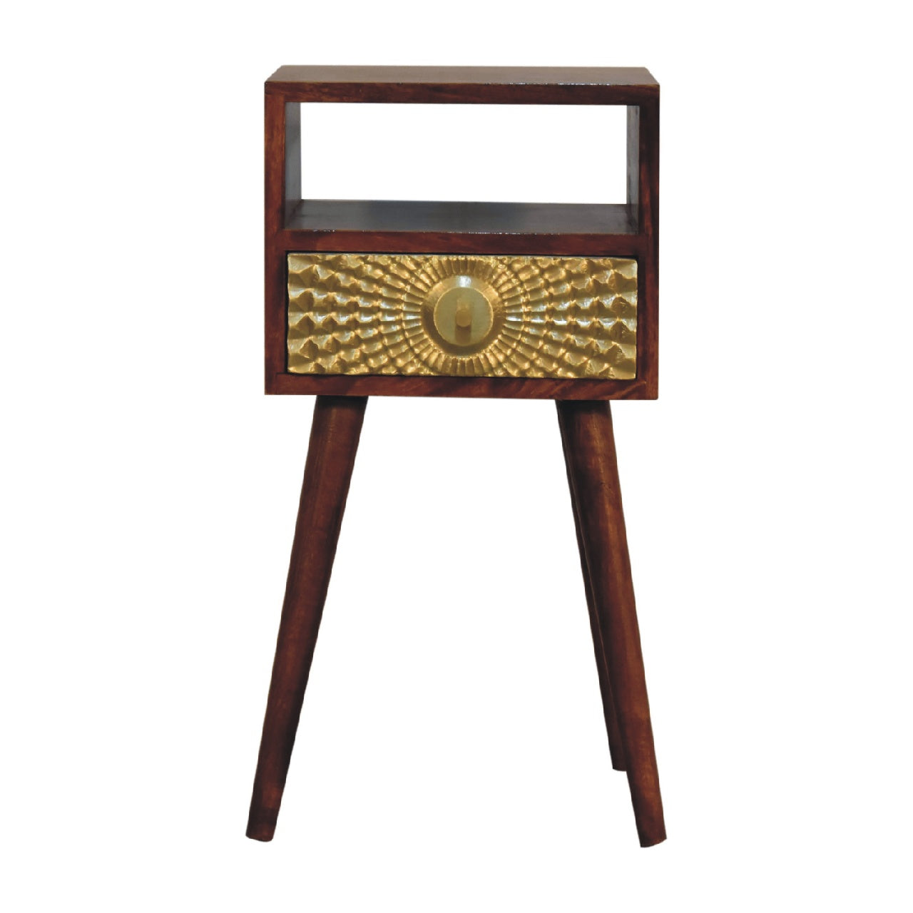 Megeve Eden Mini Bedside Table with Brass Drawer and Open Shelf
