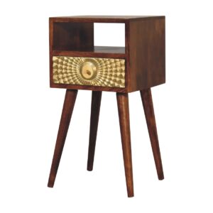 Megeve Eden Mini Bedside Table with Brass Drawer and Open Shelf