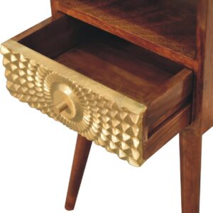 Megeve Eden Mini Bedside Table with Brass Drawer and Open Shelf