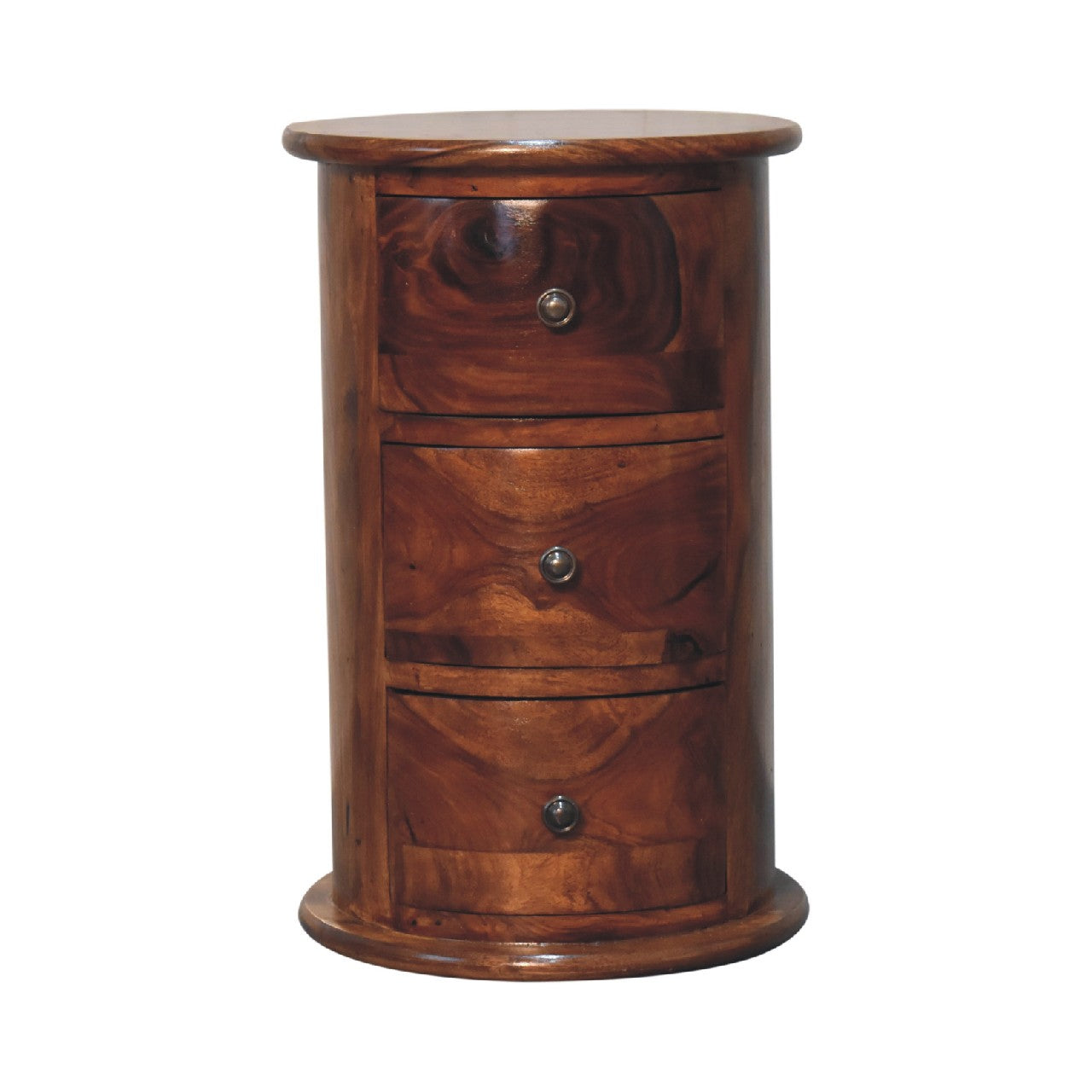Rocamadour 3 Drawer Chestnut Sheesham Wood Drum Storage Chest