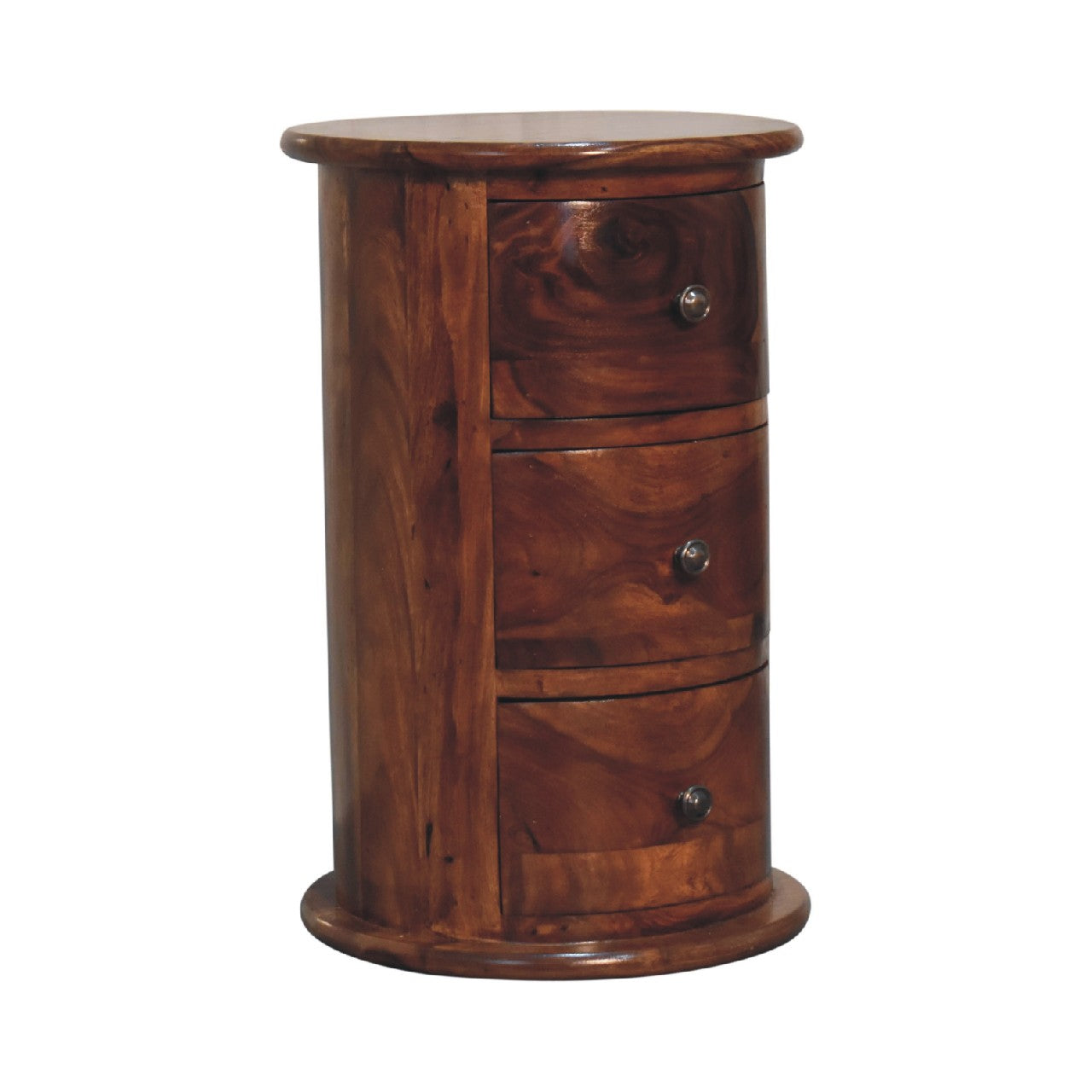 Rocamadour 3 Drawer Chestnut Sheesham Wood Drum Storage Chest
