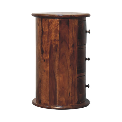 Rocamadour 3 Drawer Chestnut Sheesham Wood Drum Storage Chest