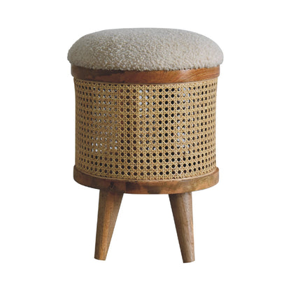 Makawao Cream Boucle and Natural Rattan Stool Footstool