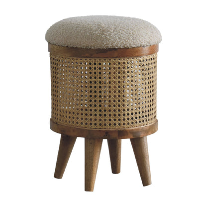 Makawao Cream Boucle and Natural Rattan Stool Footstool