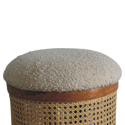 Makawao Cream Boucle and Natural Rattan Stool Footstool