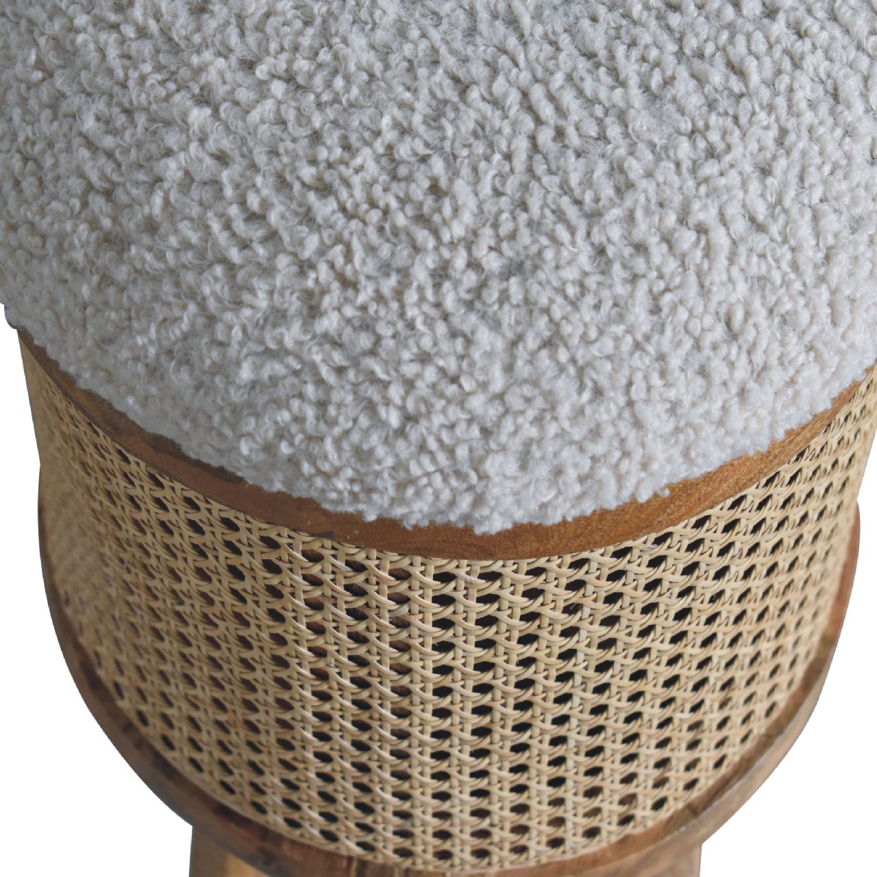 Makawao Cream Boucle and Natural Rattan Stool Footstool
