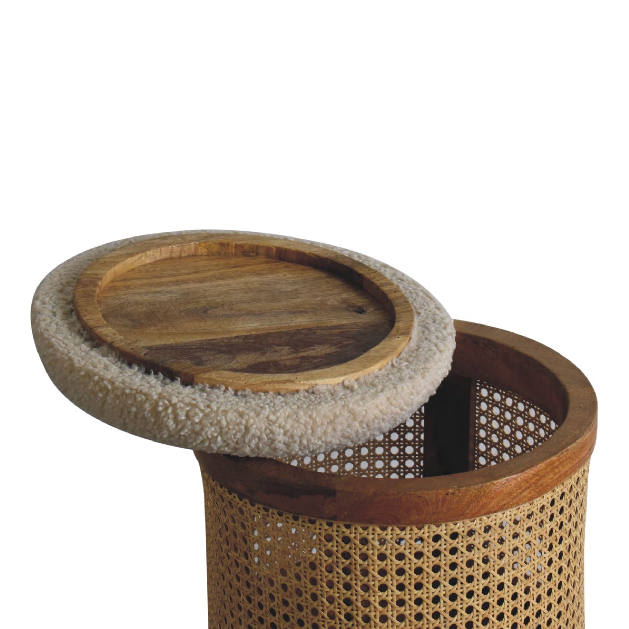 Makawao Cream Boucle and Natural Rattan Stool Footstool