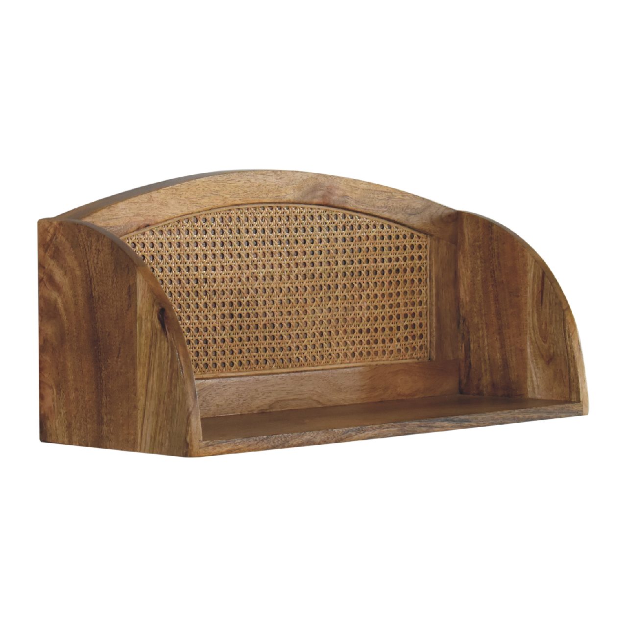 Peillon Woven Rattan and Mango Wood Open Wall Mounted Shelf