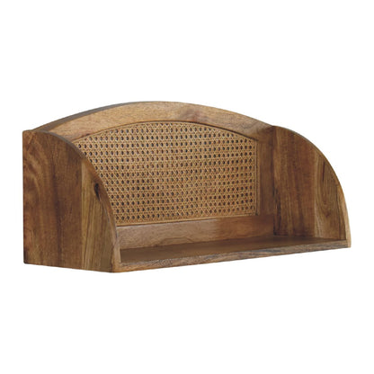 Peillon Woven Rattan and Mango Wood Open Wall Mounted Shelf