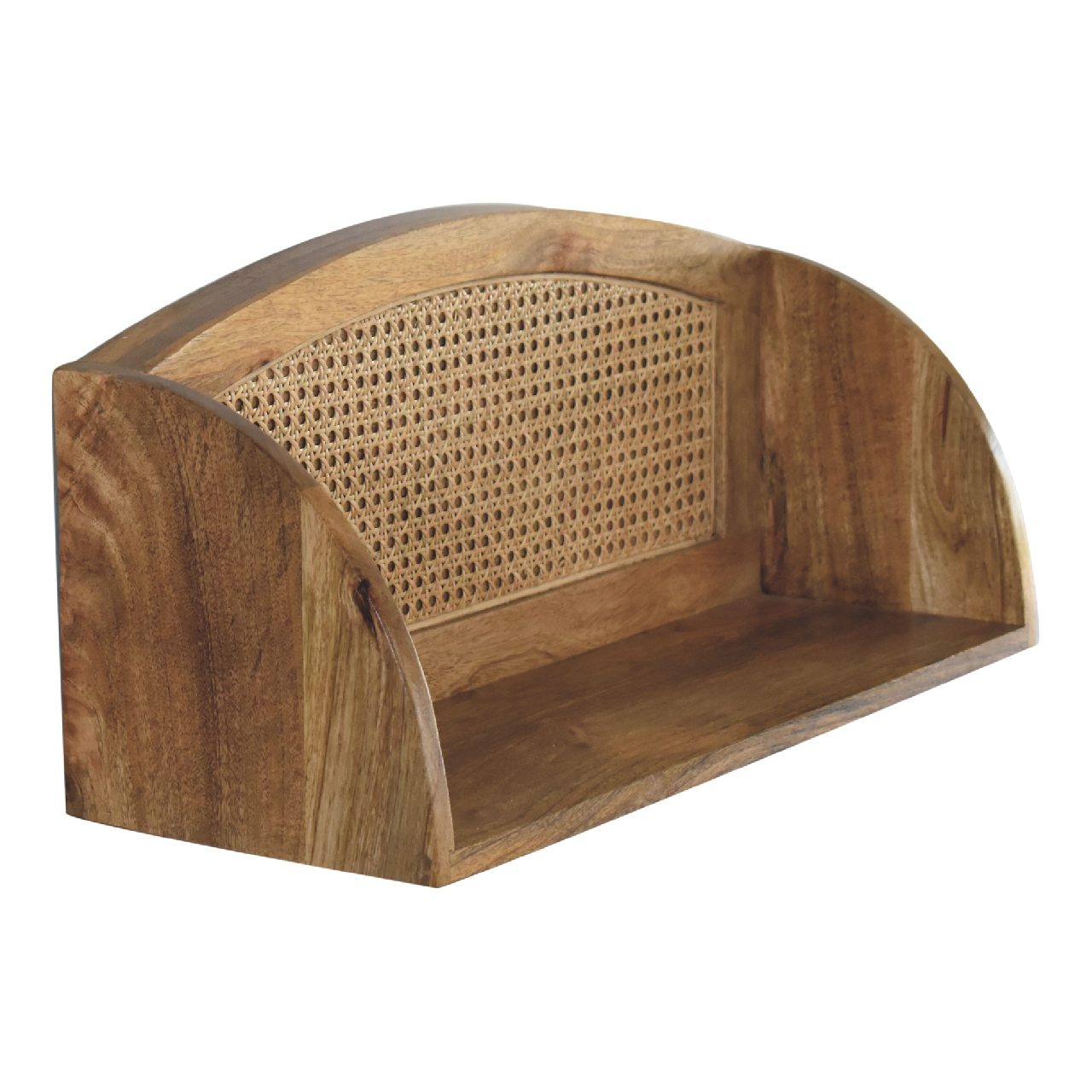 Peillon Woven Rattan and Mango Wood Open Wall Mounted Shelf