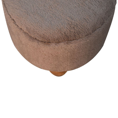 Pont Aven Grey Faux Fur Nordic Round Footstool with Mango Wood Ball Feet