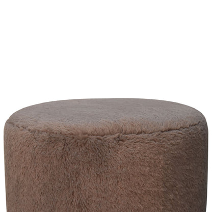 Pont Aven Grey Faux Fur Nordic Round Footstool with Mango Wood Ball Feet