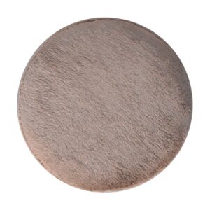 Pont Aven Grey Faux Fur Nordic Round Footstool with Mango Wood Ball Feet