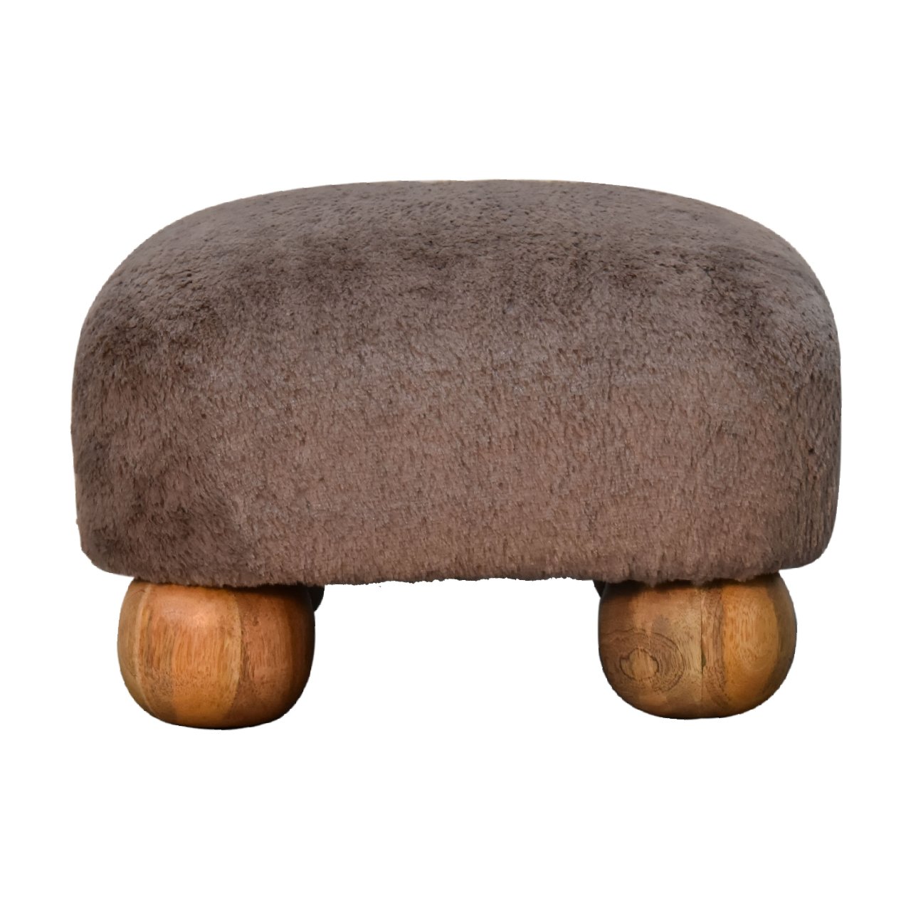 Pont Aven Grey Faux Fur Nordic Square Footstool with Mango Wood Ball Feet