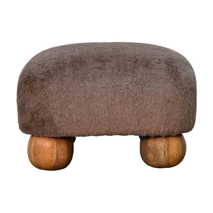 Pont Aven Grey Faux Fur Nordic Square Footstool with Mango Wood Ball Feet