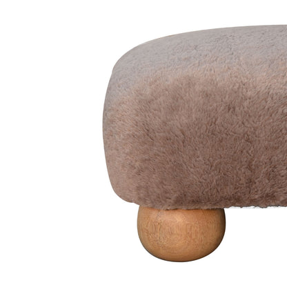 Pont Aven Grey Faux Fur Nordic Square Footstool with Mango Wood Ball Feet