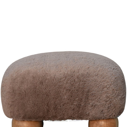Pont Aven Grey Faux Fur Nordic Square Footstool with Mango Wood Ball Feet