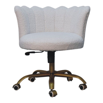 Sarlat White Boucle Scalloped Cosy Swivel Chair With Brass Base