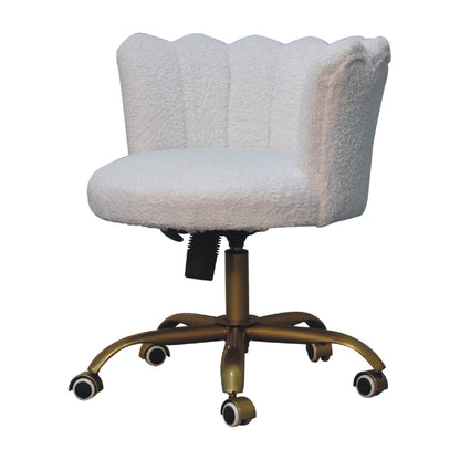 Sarlat White Boucle Scalloped Cosy Swivel Chair With Brass Base
