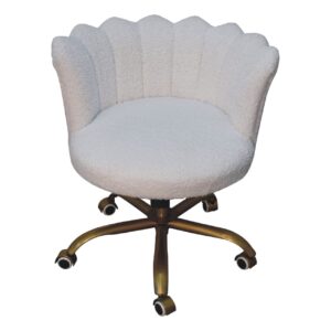 Sarlat White Boucle Scalloped Cosy Swivel Chair With Brass Base