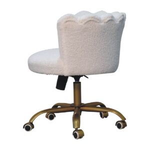 Sarlat White Boucle Scalloped Cosy Swivel Chair With Brass Base