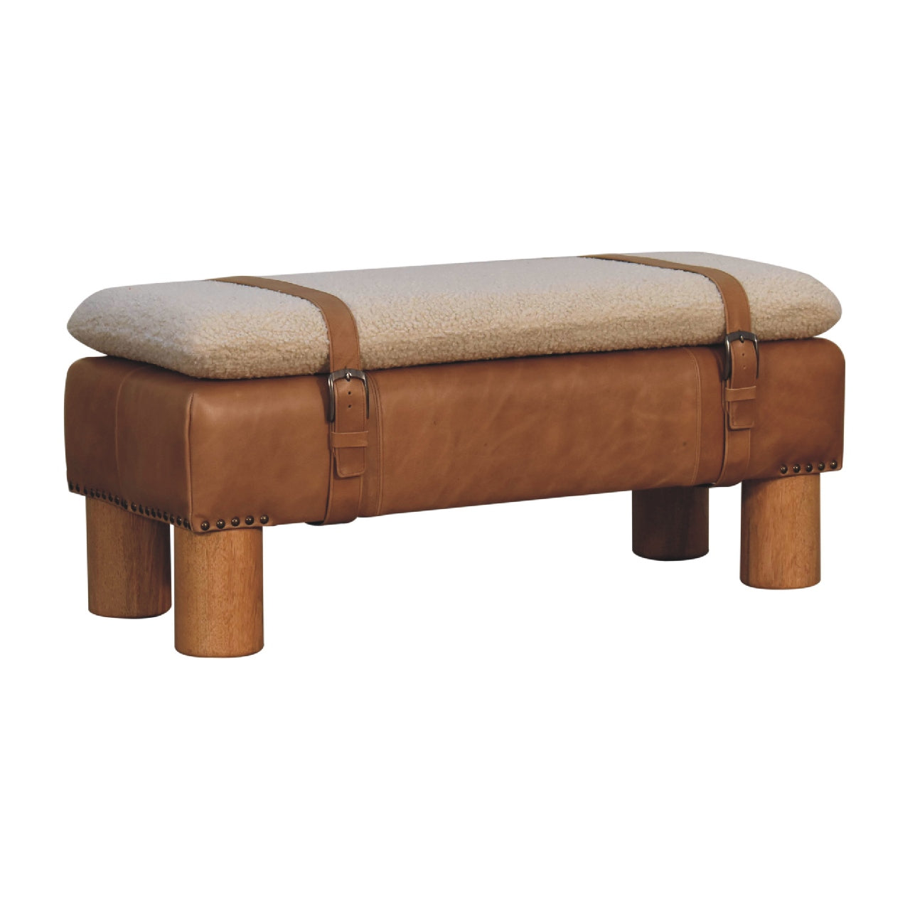 Beynac Strapped Buffalo Leather Rectangular Bench