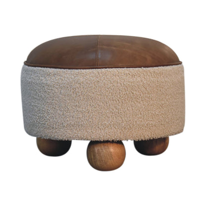 Olowalu Cream Boucle Buffalo Footstool Mango Wood Ball Feet