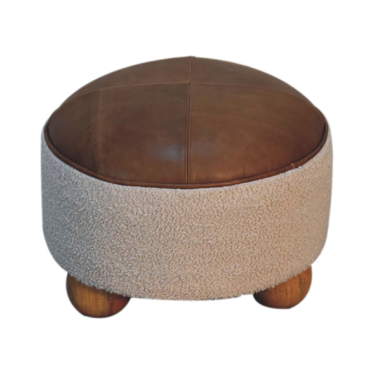 Olowalu Cream Boucle Buffalo Footstool Mango Wood Ball Feet