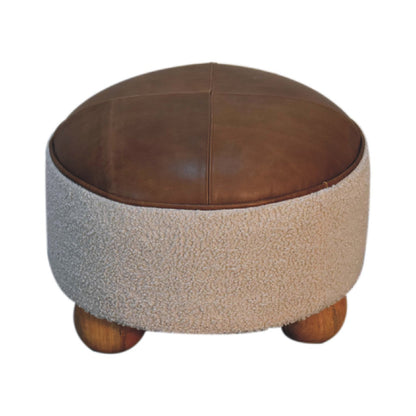 Olowalu Cream Boucle Buffalo Footstool Mango Wood Ball Feet