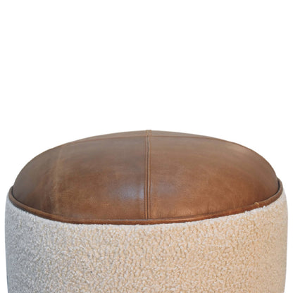 Olowalu Cream Boucle Buffalo Footstool Mango Wood Ball Feet