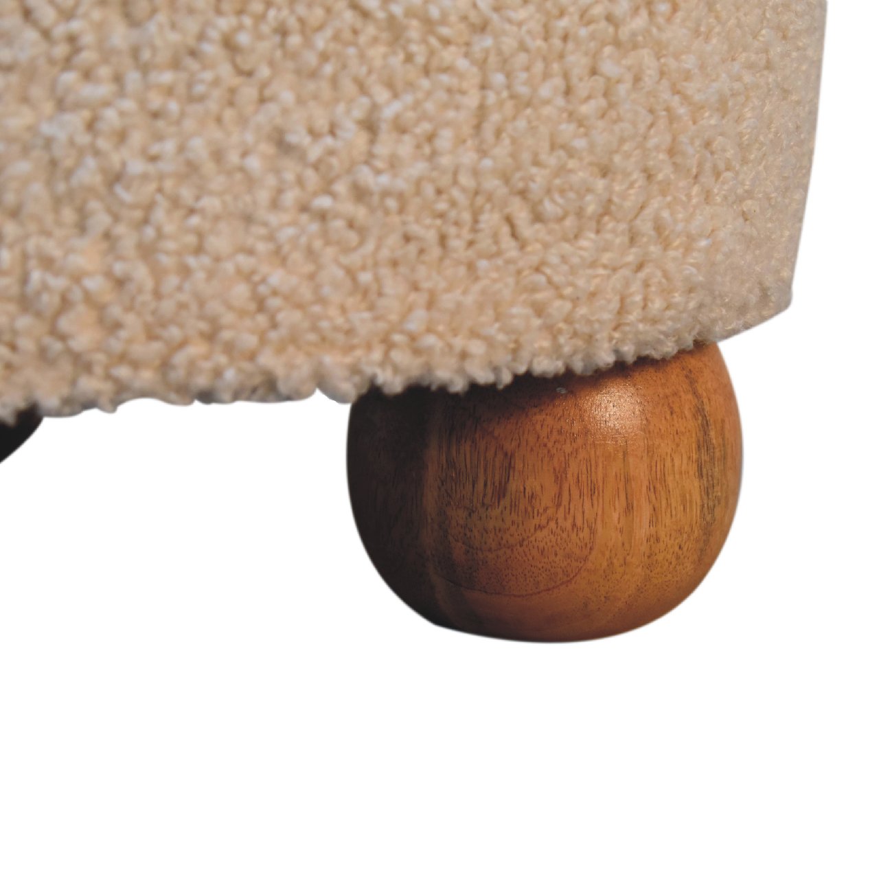 Olowalu Cream Boucle Buffalo Footstool Mango Wood Ball Feet