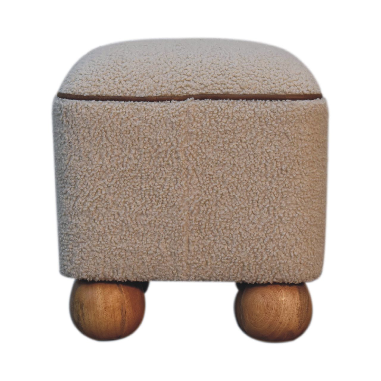 Wailea Grey Boucle and Mango Wood Footstool with Ball Feet