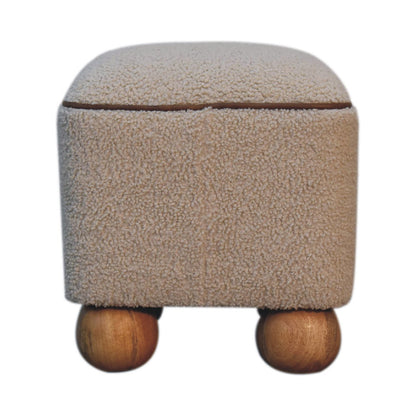 Wailea Grey Boucle and Mango Wood Footstool with Ball Feet