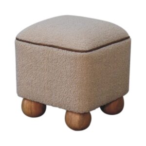 Wailea Grey Boucle and Mango Wood Footstool with Ball Feet