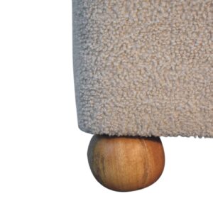 Wailea Grey Boucle and Mango Wood Footstool with Ball Feet
