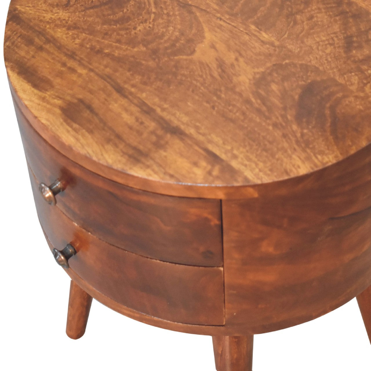 Sorrento Round Chestnut Mango Wood Bedside Table 2 Drawers