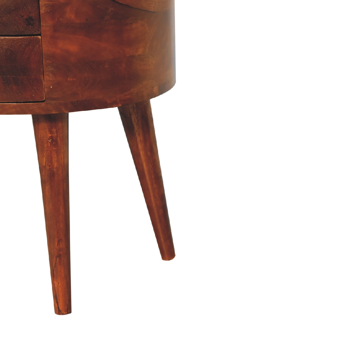 Sorrento Round Chestnut Mango Wood Bedside Table 2 Drawers