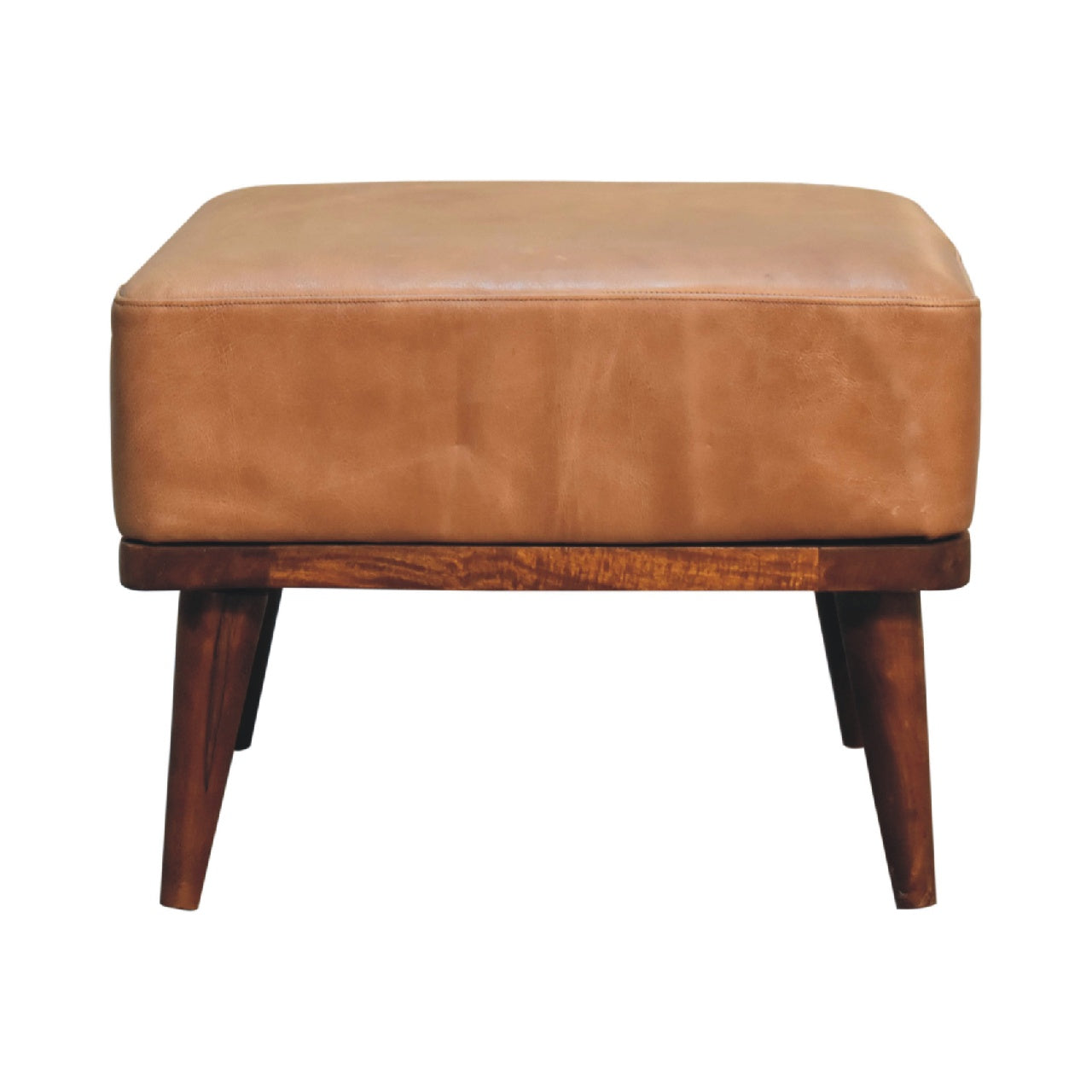 Tan Buffalo Leather Tan Footstool Mango Wood Legs