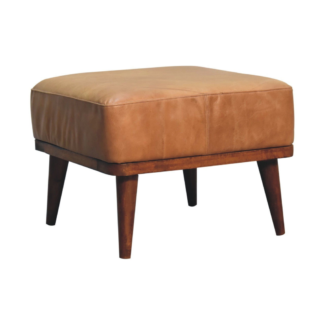 Tan Buffalo Leather Tan Footstool Mango Wood Legs