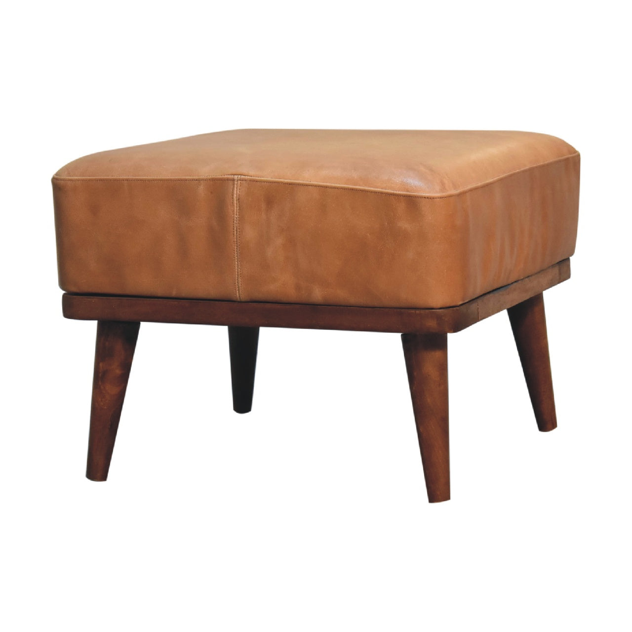 Tan Buffalo Leather Tan Footstool Mango Wood Legs