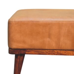 Tan Buffalo Leather Tan Footstool Mango Wood Legs