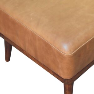 Tan Buffalo Leather Tan Footstool Mango Wood Legs