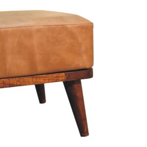 Tan Buffalo Leather Tan Footstool Mango Wood Legs