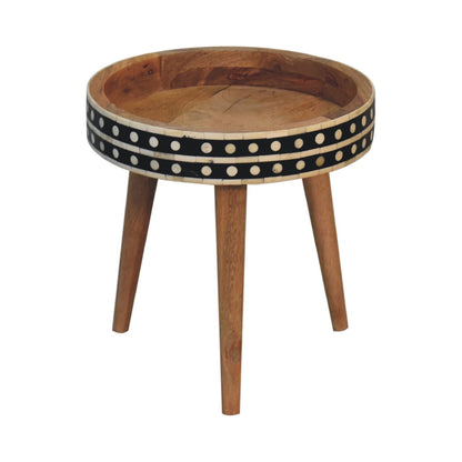 India Fot Pattern Black and White Mango Wood Tripod End Table