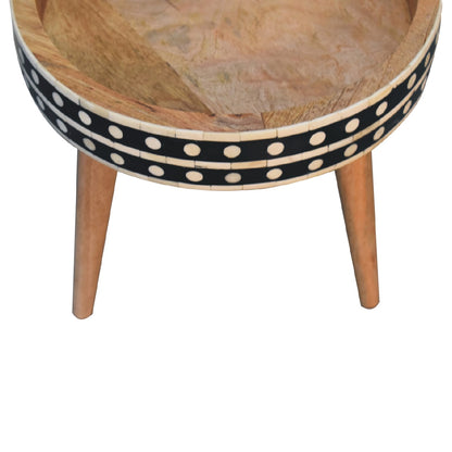 India Fot Pattern Black and White Mango Wood Tripod End Table